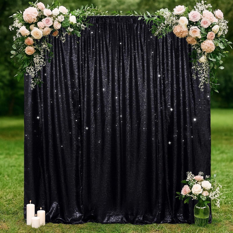 SquarePie Sequin Backdrop Less Transparent Background Sparkly Curtain for Wedding Halloween Party 6FT x 8FT Black - Image 5